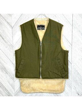 VTG Edco Mens Medium Green Outdoor Vest Sherpa Faux Fur Lined Chore Workwear
